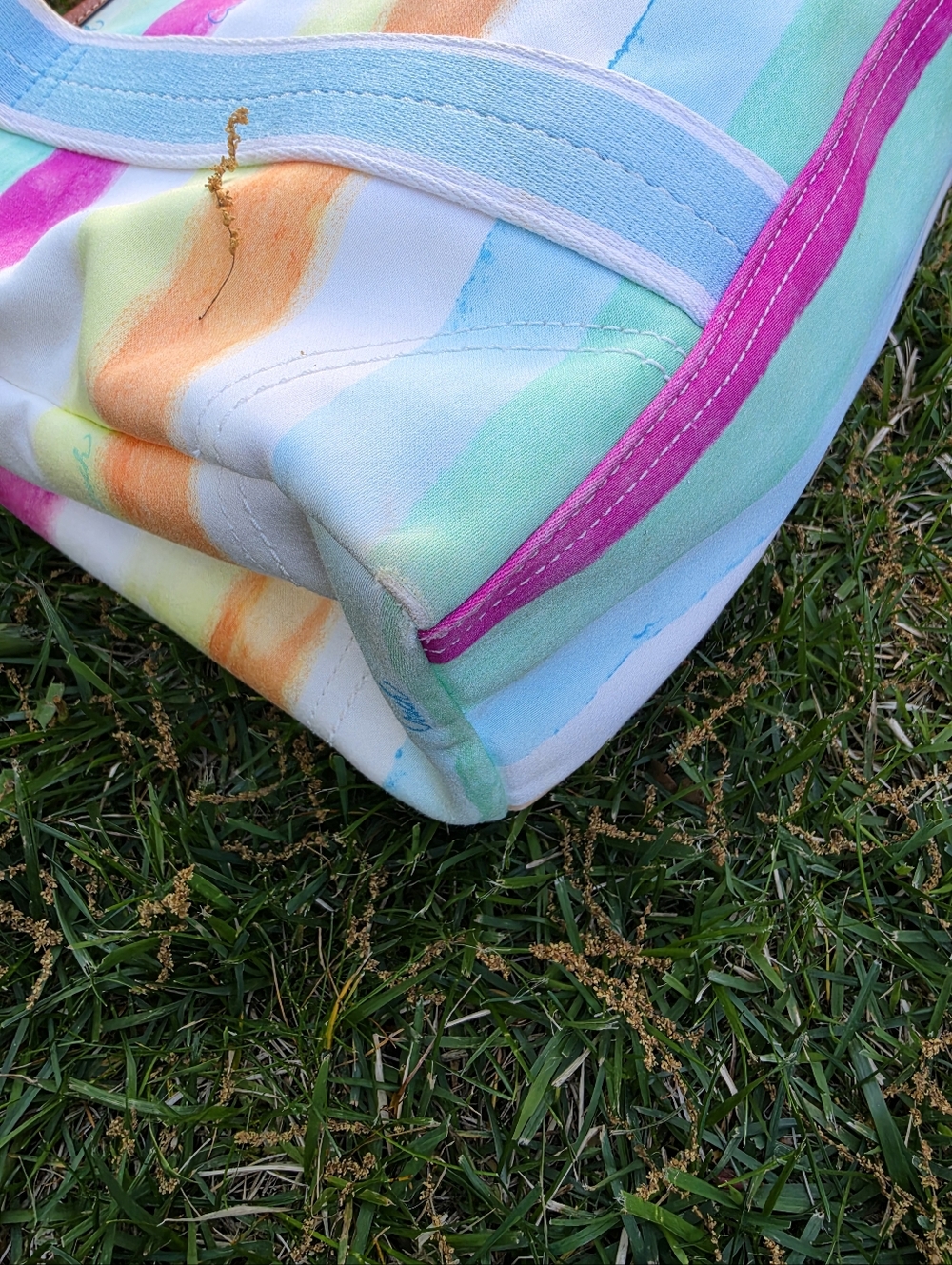 Coach Watercolor Pastel Stripe Canvas Leather Trim Hampton Tote Bag. - Picture 5 of 15